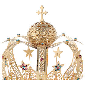 Coroa Virgem latão dourado estrelas strass corados