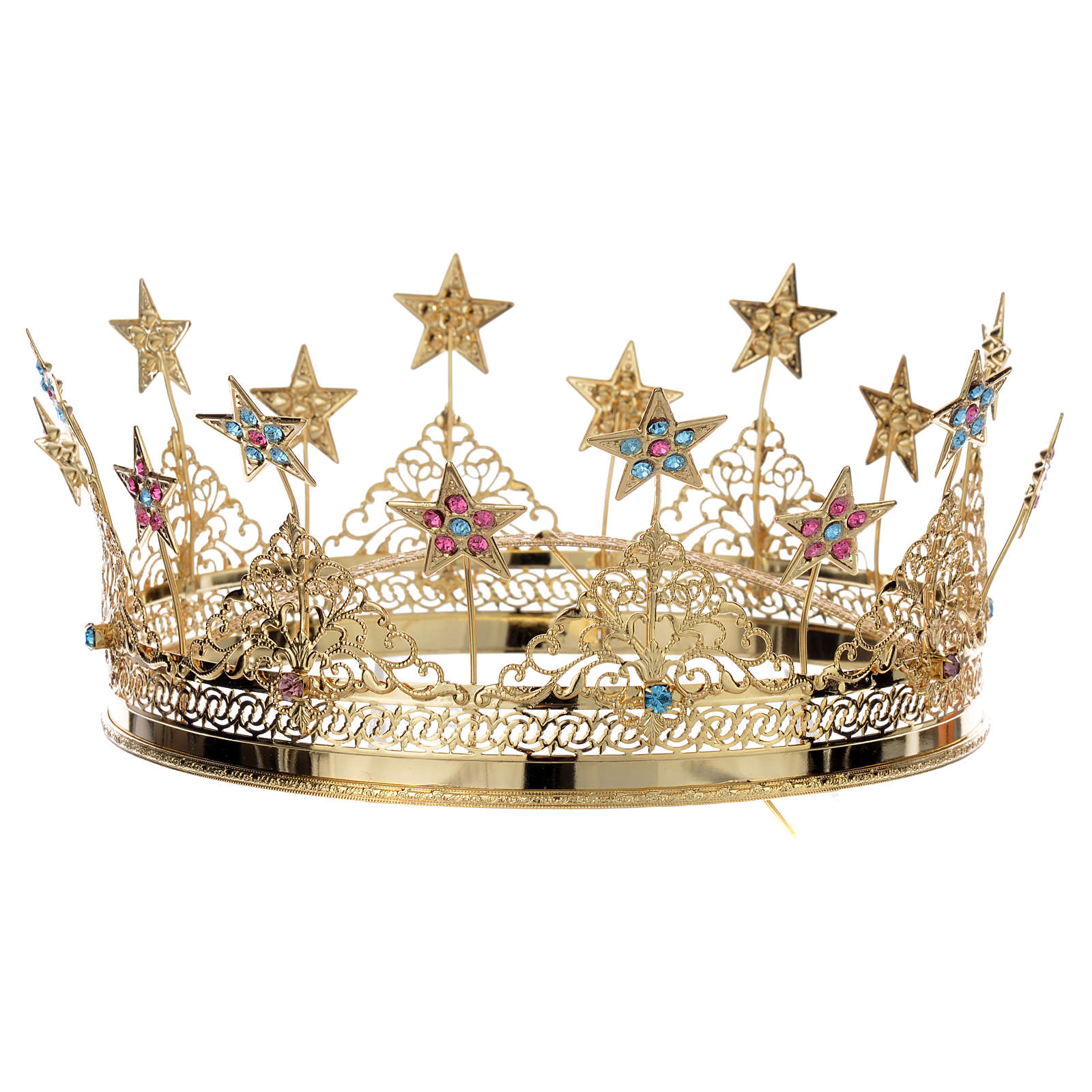 Couronne laiton doré strass colorés et étoiles 3