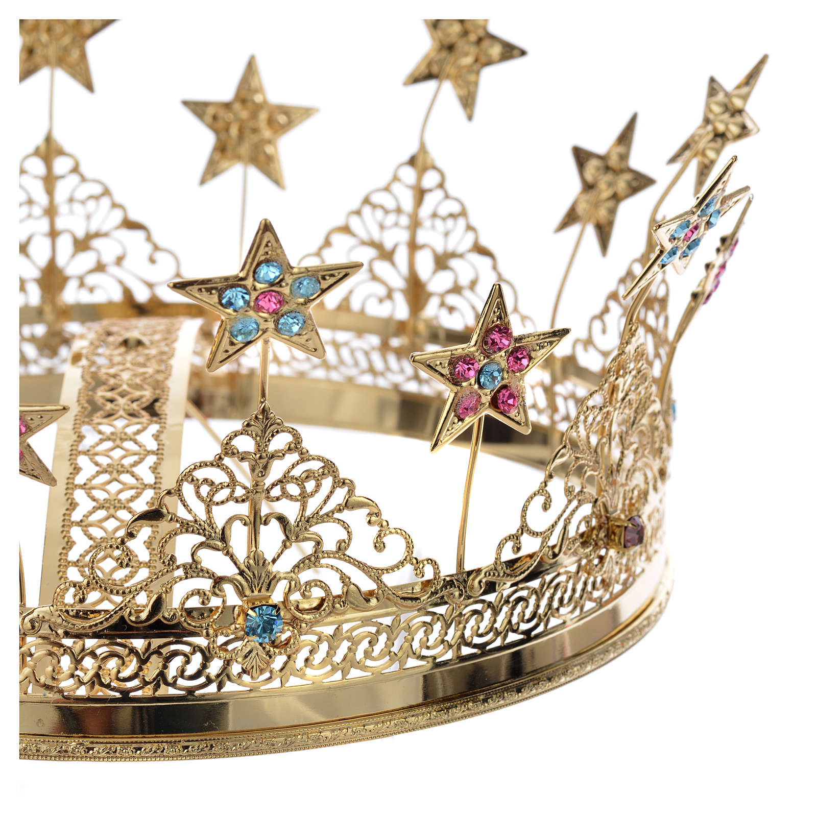 Couronne laiton doré strass colorés et étoiles 3