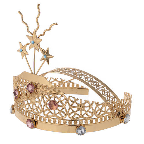 Tiara for statues in gold-plated filigree and color stones 3