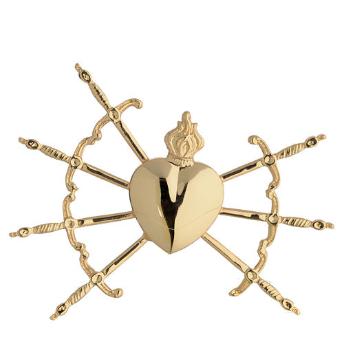 Heart with 7 swords in gold-plated brass, 16cm 7
