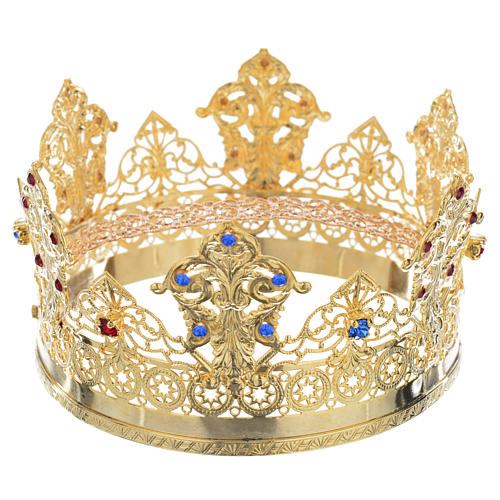 Crown in gold plated with blue and red strass 1