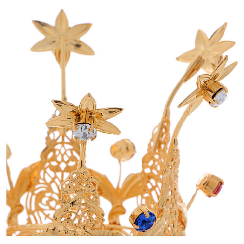 Coroncina Reale dorata gemme e fiori per statue diam. 8 cm 3