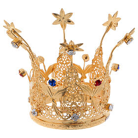 Coroa real dourada gemas e flores para estátua diâm. 8 cm