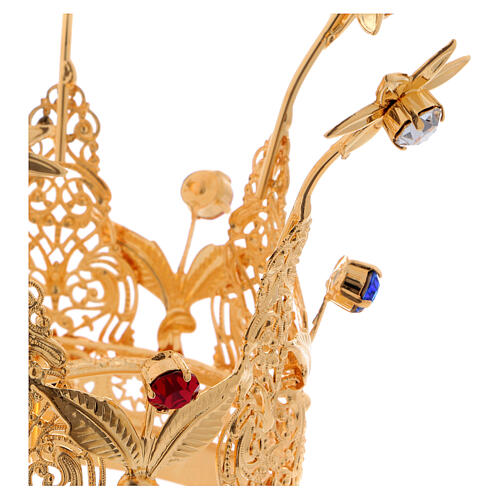 Coroa real dourada gemas e flores para estátua diâm. 8 cm 2