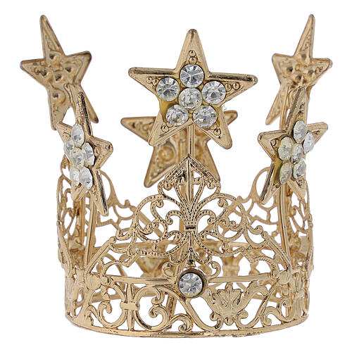 Corona con estrellas para Virgen latón dorado 5 cm 3