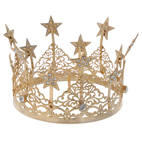 STOCK Coroa estrelas e cristais para Nossa Senhora latão dourado 14 cm 4