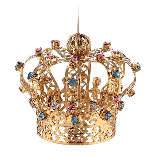 Corona Latón dorado para Santo con gemas coloreadas 4 cm 3