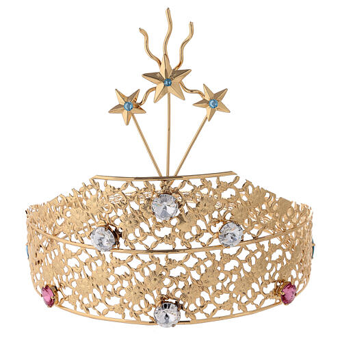 Diadem of filigree of gold plated brass and rhinestones 1
