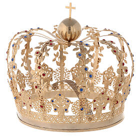 Crown for statues, gold plated brass and colourful rhinestones, 20 cm