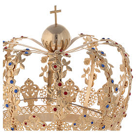Couronne statue laiton doré avec strass colorés 20 cm