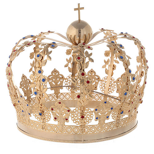 Coroa para imagens latão dourado com strass coloridos 20 cm 4