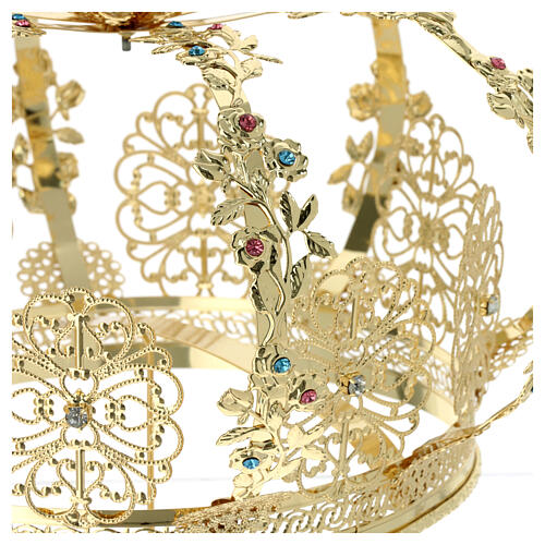 Coroa para imagens latão dourado com strass coloridos 20 cm 3