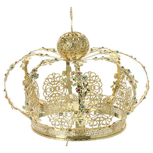 Golden brass crown for statues with colored rhinestones 20 cm 5