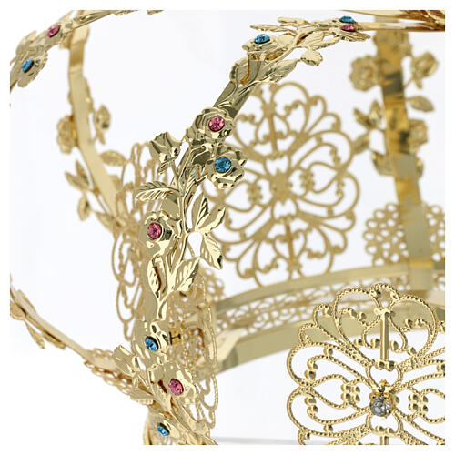 Golden brass crown for statues with colored rhinestones 20 cm 6