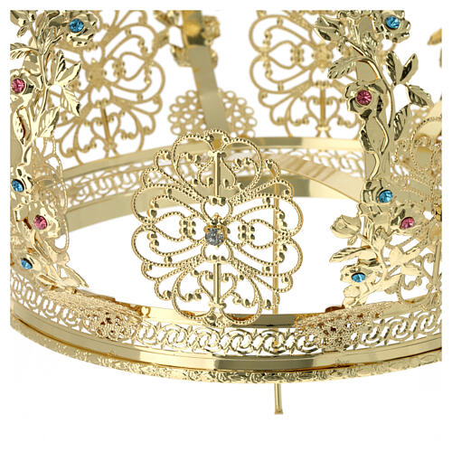 Golden brass crown for statues with colored rhinestones 20 cm 8