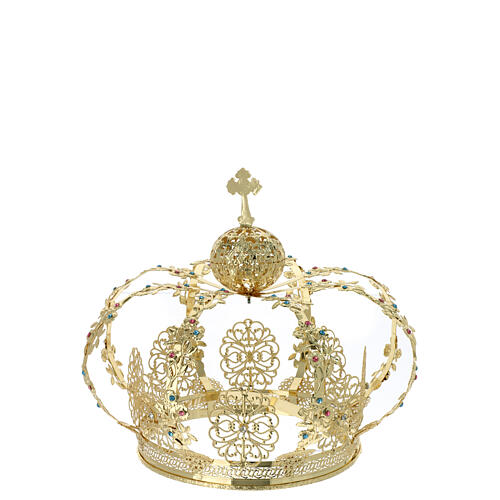 Golden brass crown for statues with colored rhinestones 20 cm 9