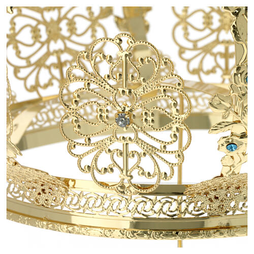 Golden brass crown for statues with colored rhinestones 20 cm 12