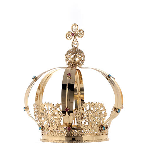 Small crown virgin statue golden brass rhinestone flowers crown nineteenth  century