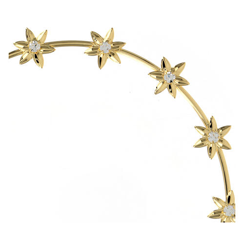 Halo of six pointed stars, gold plated brass and rhinestones, 9 in 4