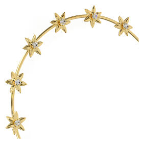 Auréola estrelas 6 pontas latão dourado e strass 30 cm