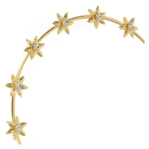 Auréola estrelas 6 pontas latão dourado e strass 30 cm 2