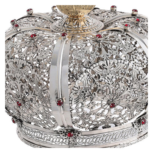 Crown for Our Lady's statue in antique brass with red crystals 2