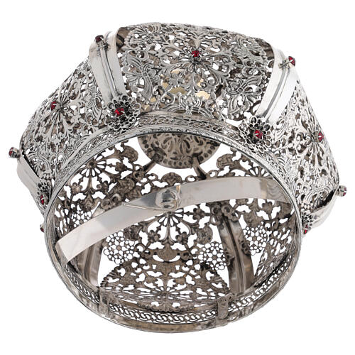 Crown for Our Lady's statue in antique brass with red crystals 4