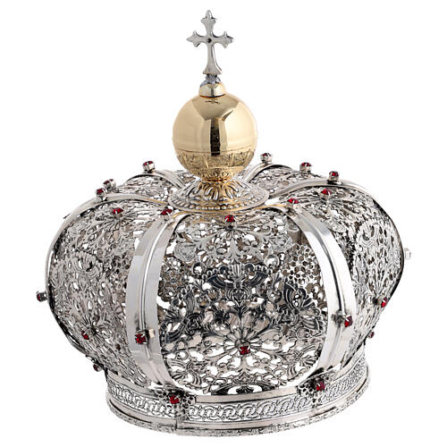 Corona para Virgen de latón con doble acabado antiguo y cristales rojos 3