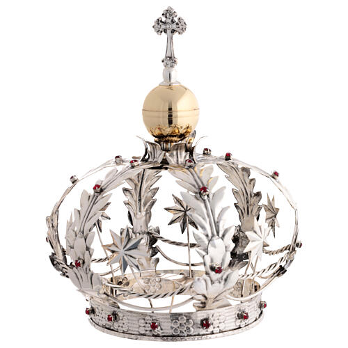 Krone mit Sternen und roten Kristallen für Marienfiguren, aus Messing mit zweifacher Oberflächenveredelung 1