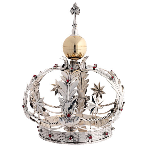 Corona stelle Madonna ottone doppia finitura con cristalli rossi 3