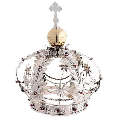 Corona stelle Madonna ottone doppia finitura con cristalli rossi 5