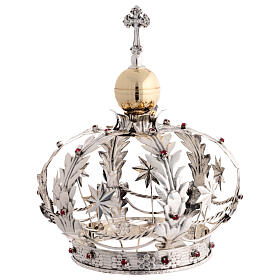 Virgin Mary Star Crown Brass Double Finish with Red Crystals