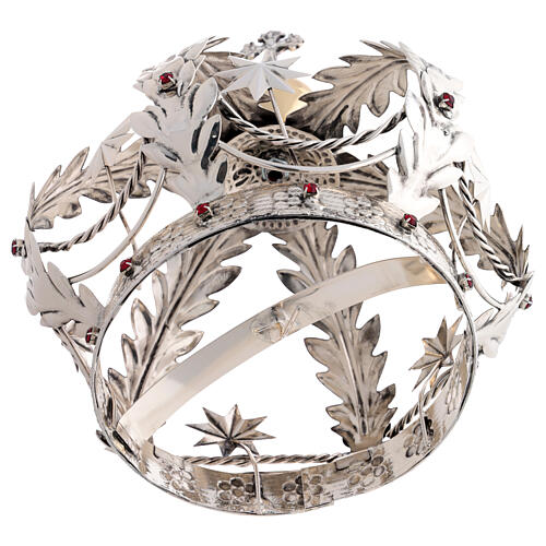 Virgin Mary Star Crown Brass Double Finish with Red Crystals 6