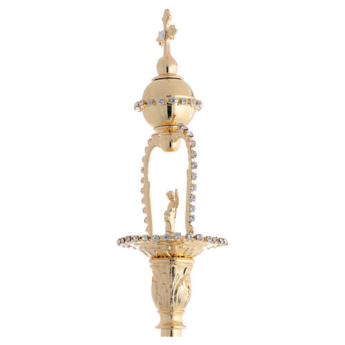Scepter for statue, golden brass with rhinestones, 20 in 4
