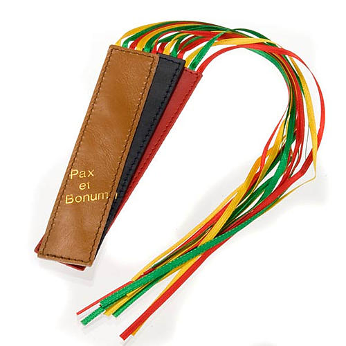 Bookmark for Lihurgy of Hours in leather, 6 ribbons Pax et Bonum 1