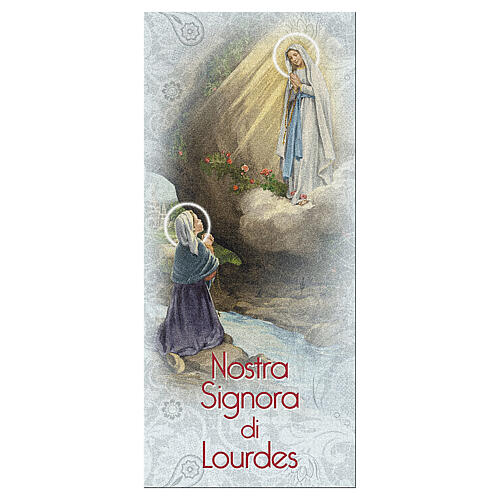Marcador de livro papelão efeito pérola, Aparição de Lourdes com Novena ITA 15x5 cm 1