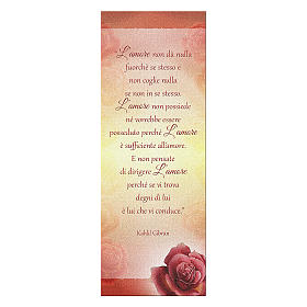 Bookmark in pearl cardboard with Red Rose and love writing K. Gibran 15x5 cm