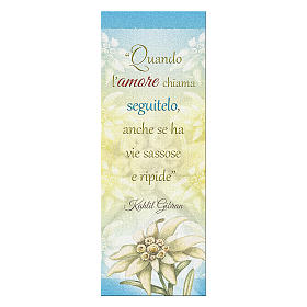 Bookmark in pearl cardboard Edelweiss with sentence of K. Gibran 15x5 cm