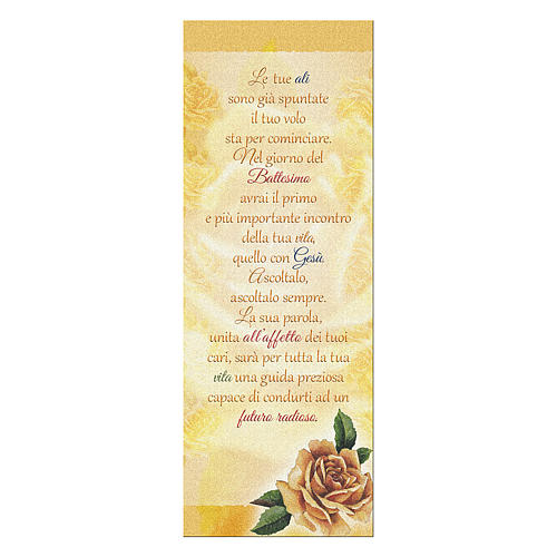 Bookmark in pearl cardboard with yellow rose image and Baptism Wishes 15x5 cm 1