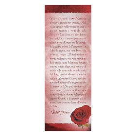 Bookmark in pearl cardboard with red rose image and K. Gibran sentence 15x5 cm