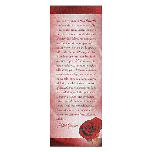 Marque-page papier nacré Rose rouge Phrase K. Gibran 15x5 cm ITA 1