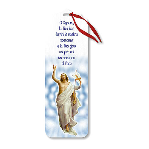 Marque-page bois avec ruban Christ Ressuscité 15x5 cm 1
