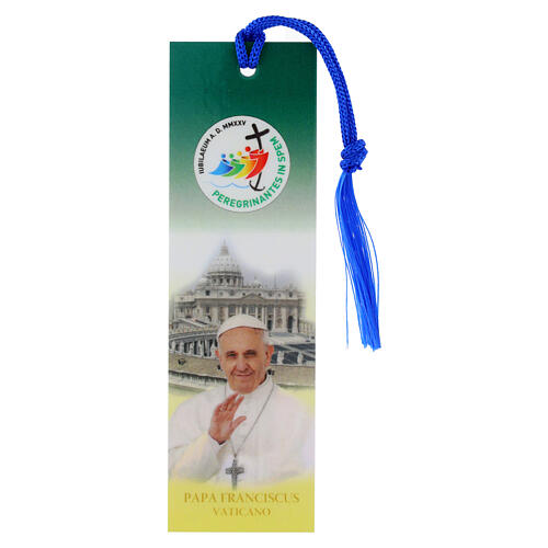 Segnalibro Giubileo Papa Francesco e nappina blu 1