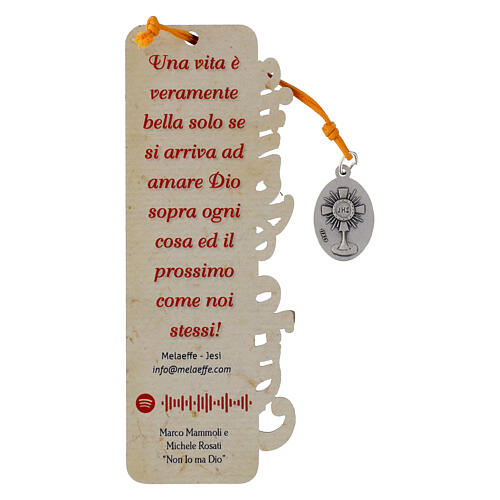 Carlo Acutis Wooden Bookmark with IT Quote and Yellow Cord Pendant 4