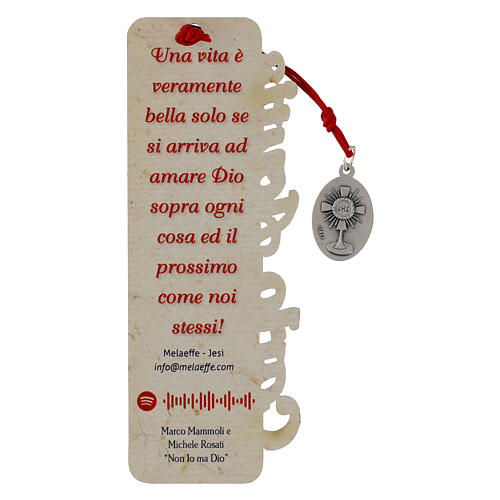 Carlo Acutis wooden bookmark with red cord and pendant, ITA quotes 4