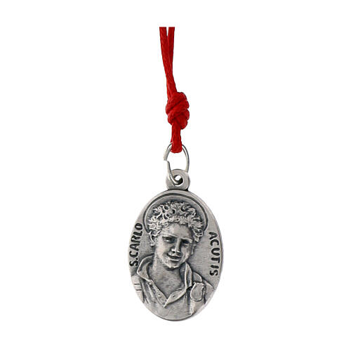 Marque-page Carlo Acutis en bois corde rouge et pendentif citations ITA 2