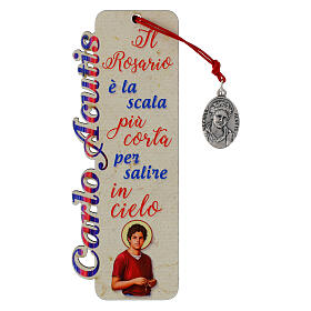 Segnalibro Carlo Acutis in legno corda rossa con medaglia con frase