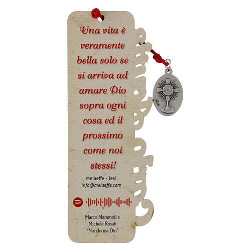 Segnalibro Carlo Acutis in legno corda rossa con medaglia con frase 4