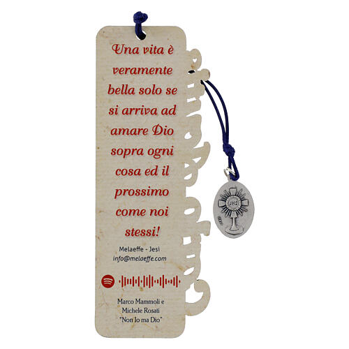 Carlo Acutis wooden bookmark with blue cord and medal with ITA quote 3